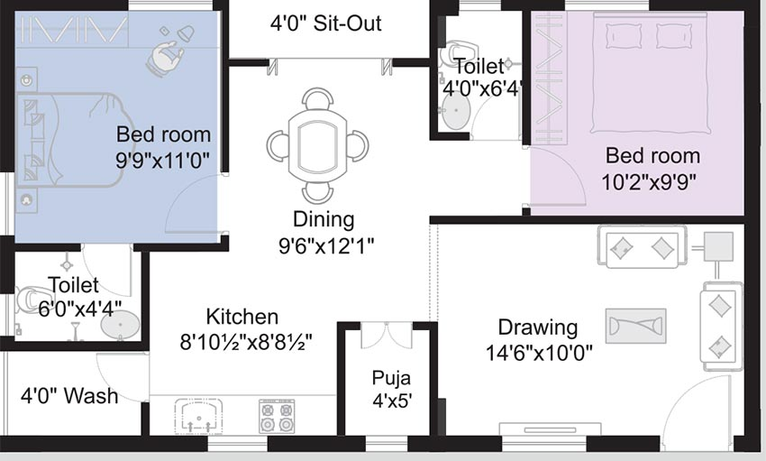 2 BHK Flat in Akshita Heights 3 in Secunderabad, Hyderabad - Image 827220