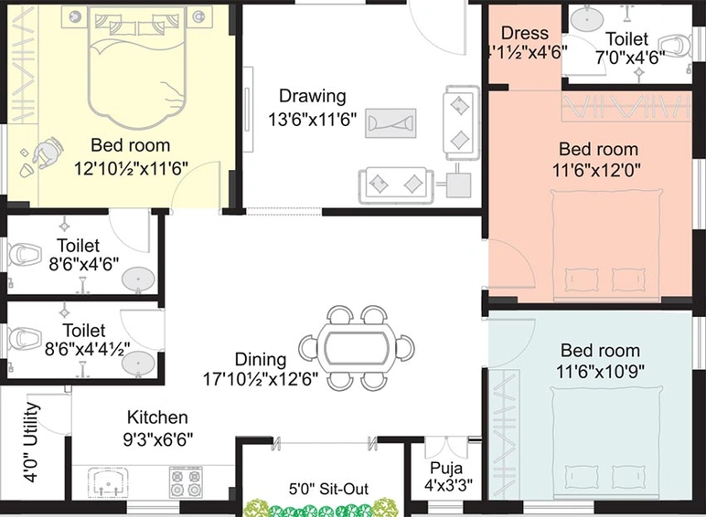 3 BHK Flat in Akshita Heights 3 in Secunderabad, Hyderabad - Image 827222