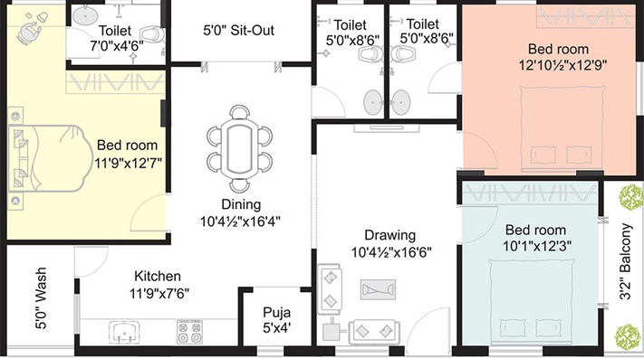 3 BHK Flat in Akshita Heights 3 in Secunderabad, Hyderabad - Image 827223