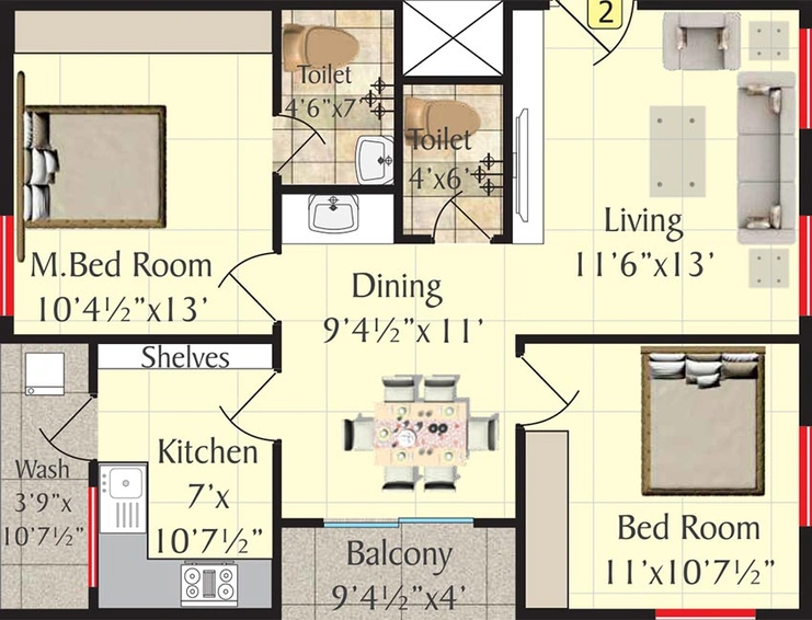 2 BHK Flat in Shriya Pearls in Kondapur, Hyderabad - Image 827279