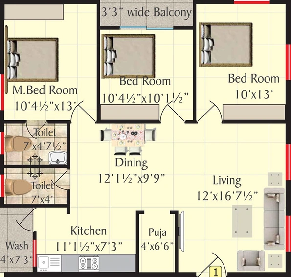 3 BHK Flat in Shriya Pearls in Kondapur, Hyderabad - Image 827281