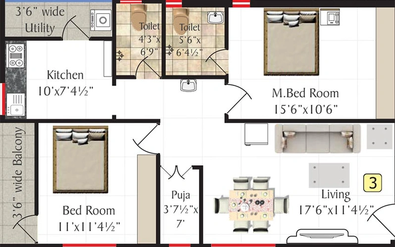 2 BHK Flat in Shriya Symphony in Langar House, Hyderabad - Image 827307