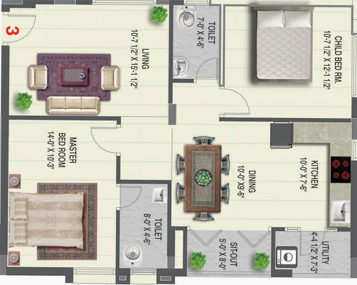 2 BHK Flat in Gruhashilpi Geetanjali in LB Nagar, Hyderabad - Image 827349