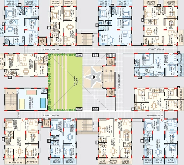 Floor Plan of HSR Amruta Akash in LB Nagar, Hyderabad - Image 204326