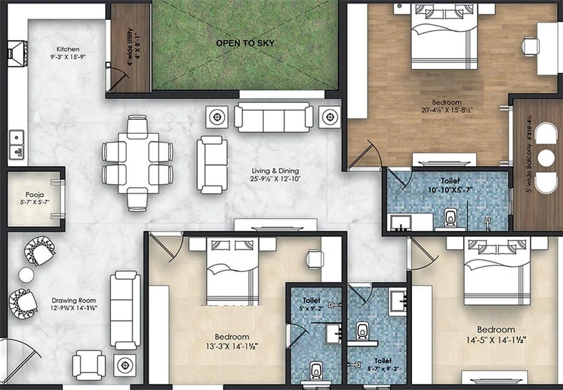 3 BHK Flat in Northstar Leela in Padmarao Nagar, Hyderabad - Image 827413