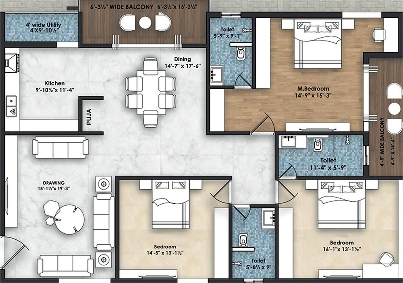 3 BHK Flat in Northstar Leela in Padmarao Nagar, Hyderabad - Image 827414