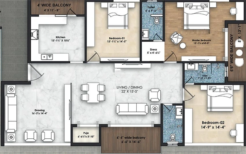 3 BHK Flat in Northstar Leela in Padmarao Nagar, Hyderabad - Image 827415