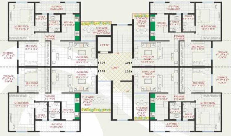 Floor Plan of Brick Rishab Enclave in Hazaripahad, Nagpur - Image 118693