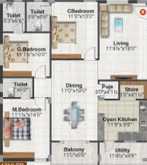 3 BHK Flat in Shubham Greens in Manikonda, Hyderabad - Image 827499