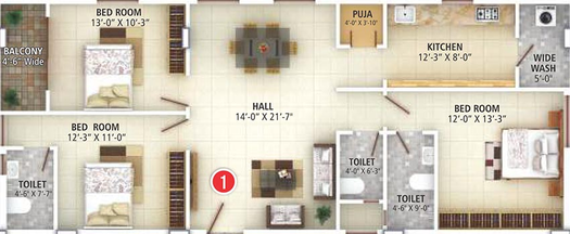 3 BHK Flat in Rathi Sri Tirumala Golden Pride in Mallapur, Hyderabad - Image 827501