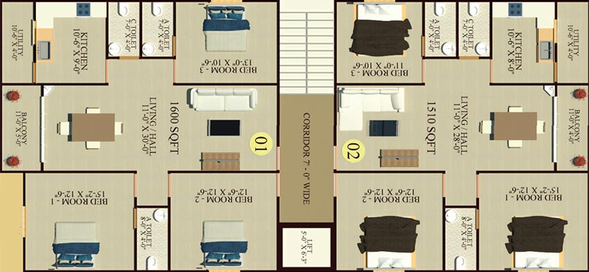 Floor Plan of Qmaks Akbar Enclave in Tolichowki, Hyderabad - Image 204958