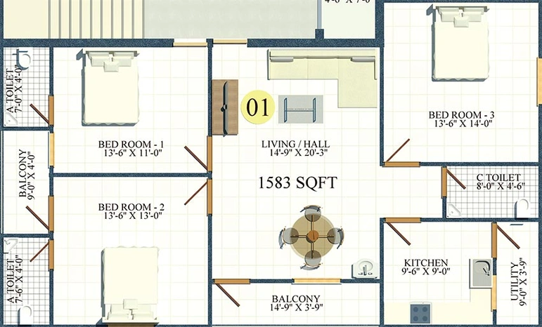 3 BHK Flat in Qmaks Fatima Residency in Tolichowki, Hyderabad - Image 827606