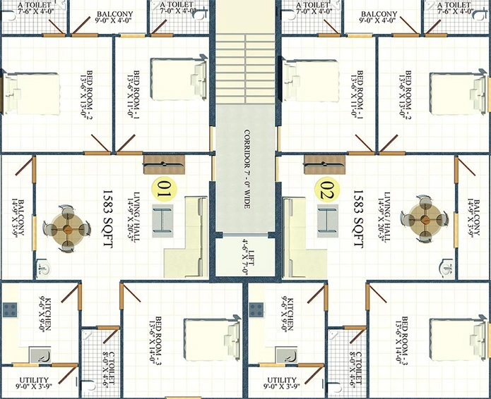 Floor Plan of Qmaks Fatima Residency in Tolichowki, Hyderabad - Image 205046