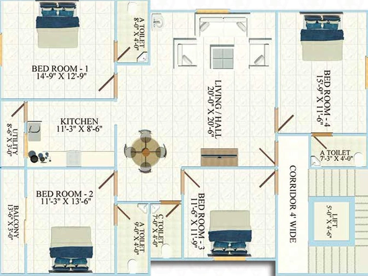 4 BHK Flat in Qmaks Masood in Tolichowki, Hyderabad - Image 827619