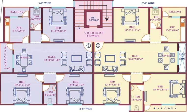 Floor Plan of Qmaks Mia Khan Residency in Tolichowki, Hyderabad - Image 205089