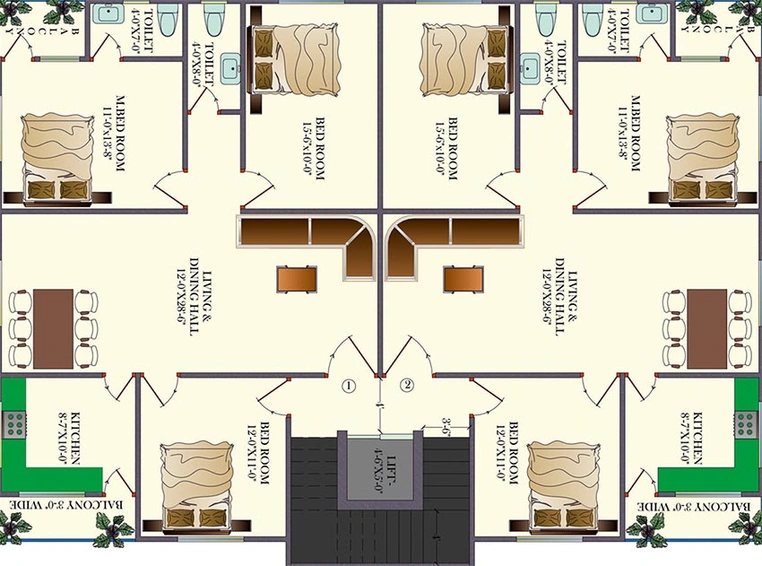 Floor Plan of Qmaks Haniya Residency in Tolichowki, Hyderabad - Image 205174