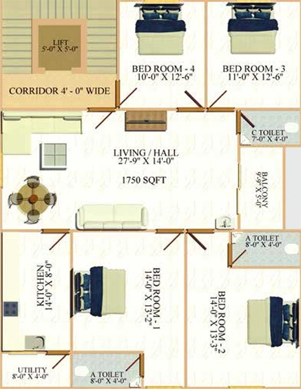 4 BHK Flat in Qmaks Ifftekhar in Tolichowki, Hyderabad - Image 827667