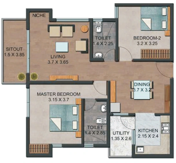 2 BHK Flat in ATZ Rock View in Thanisandra, Bangalore - Image 827692