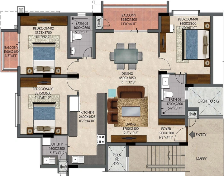 3 BHK Flat in Renaissance Shanks Sunnyside in Jalahalli, Bangalore - Image 827798