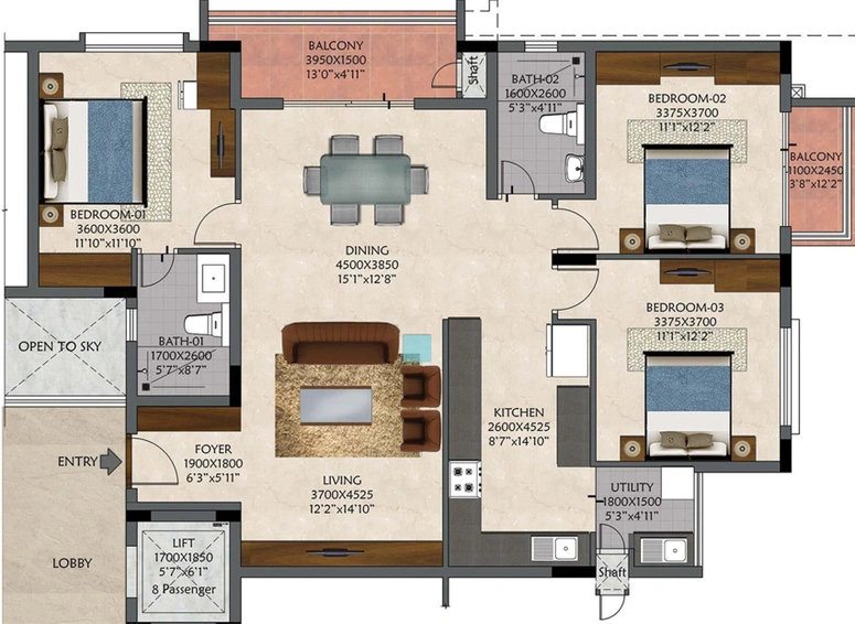 3 BHK Flat in Renaissance Shanks Sunnyside in Jalahalli, Bangalore - Image 827799