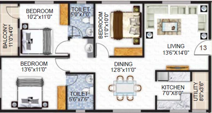 3 BHK Flat in Vaishnavi Malhar in NRI Layout, Bangalore - Image 827861