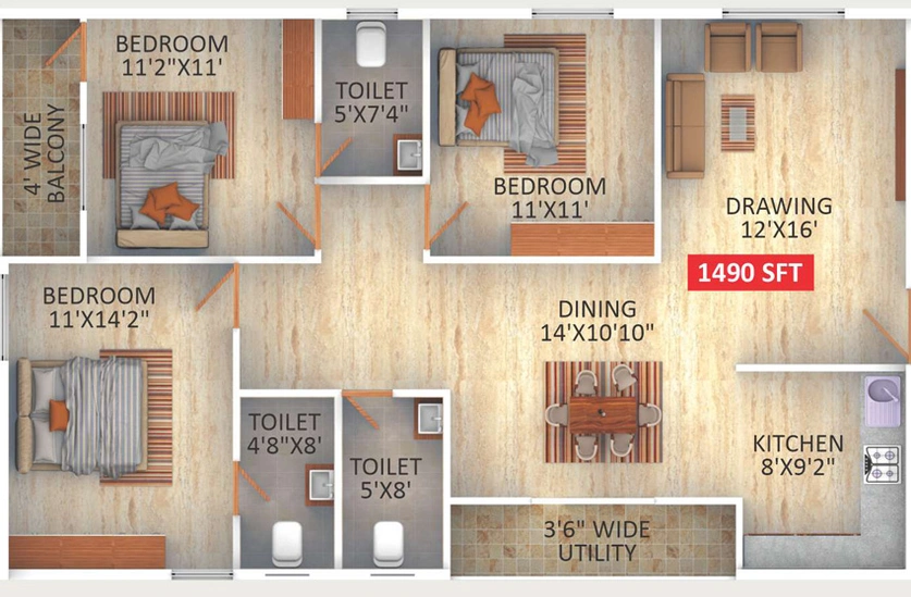 3 BHK Flat in SDR Sri Gayathri Elegance in NRI Layout, Bangalore - Image 828079