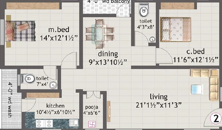 2 BHK Flat in Saishakti Ashoka Springfields in Chandanagar, Hyderabad - Image 828152