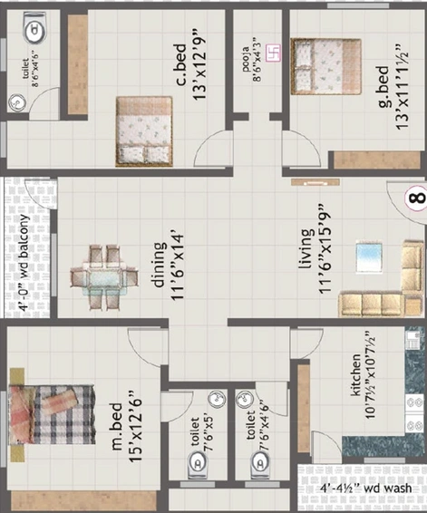 3 BHK Flat in Saishakti Ashoka Springfields in Chandanagar, Hyderabad - Image 828154