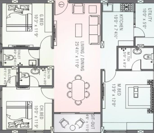 3 BHK Flat in Saishakti Gardenia in Kondapur, Hyderabad - Image 828155