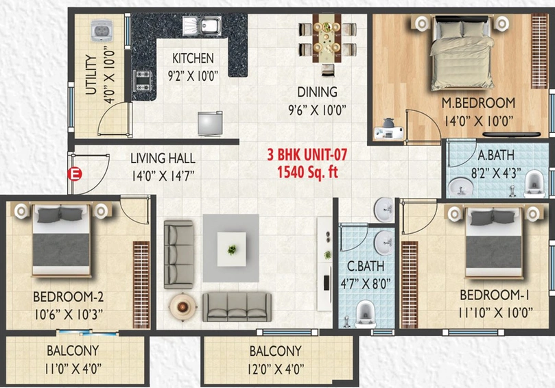 3 BHK Flat in Avighna Aarna Vintage in Electronic City, Bangalore - Image 828182