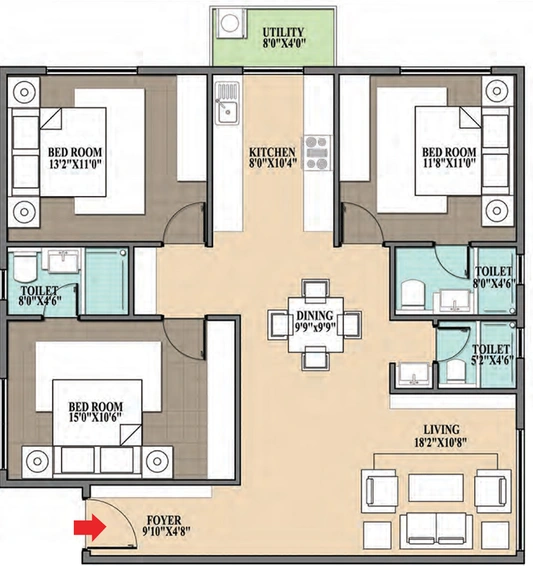 3 BHK Flat in Navami Vruksha in Yeshwanthpur, Bangalore - Image 828236