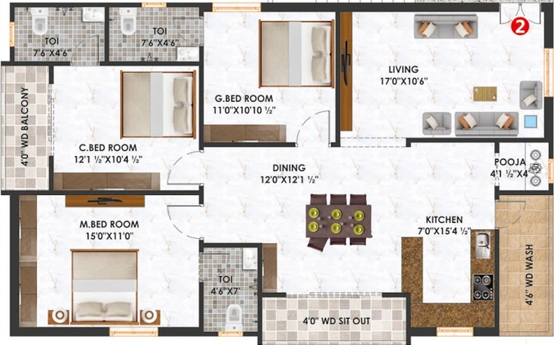 3 BHK Flat in Trio Padmavathi Blooms in Bachupally, Hyderabad - Image 828594