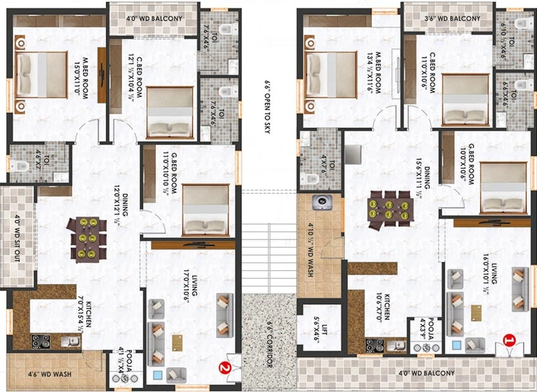Floor Plan of Trio Padmavathi Blooms in Bachupally, Hyderabad - Image 208457