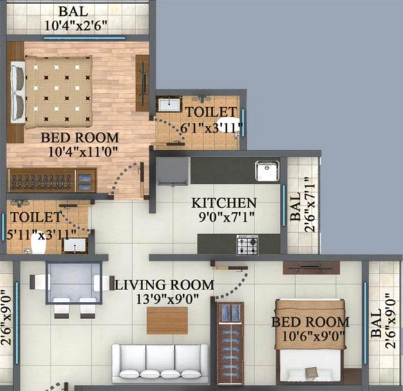 2 BHK Flat in Om Bhagwati in Dombivli, Thane - Image 829343