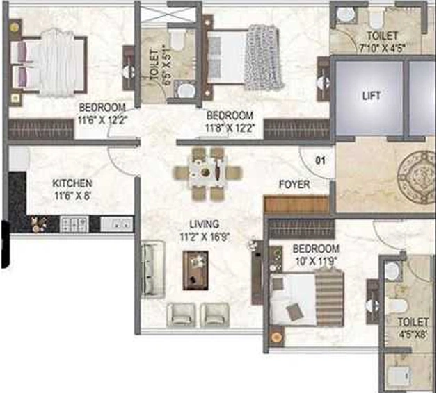 3 BHK Flat in Metro Swiss Boulevard in Chembur East, Mumbai - Image 829375