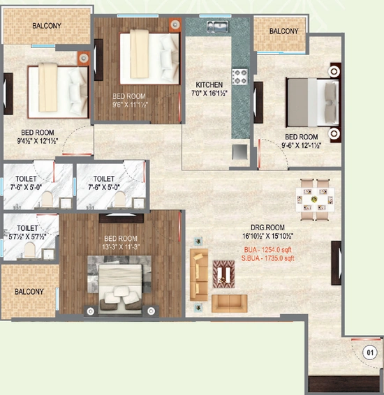 4 BHK Flat in Satyam Green Park in Mansarovar, Jaipur - Image 760491