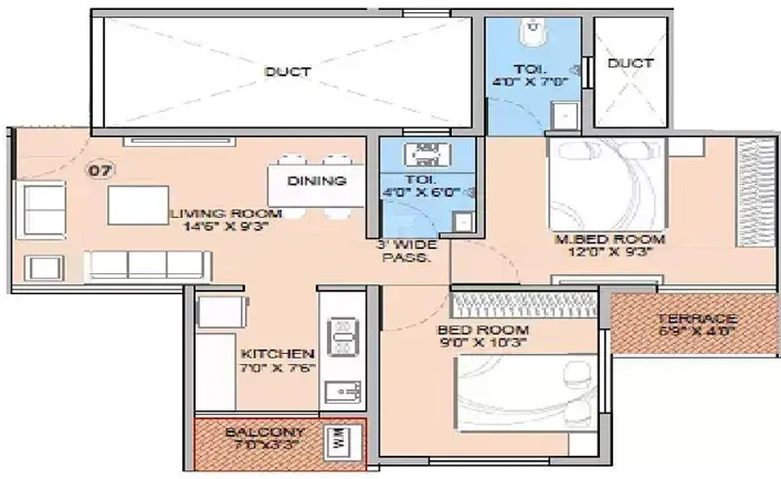 2 BHK Flat in Kohinoor Aashiyana in Kalyan East, Thane - Image 829473