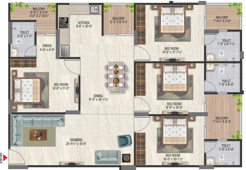 4 BHK Flat in Aradhana Bhavyaa Green Grandeur in Jagatpura, Jaipur - Image 762108