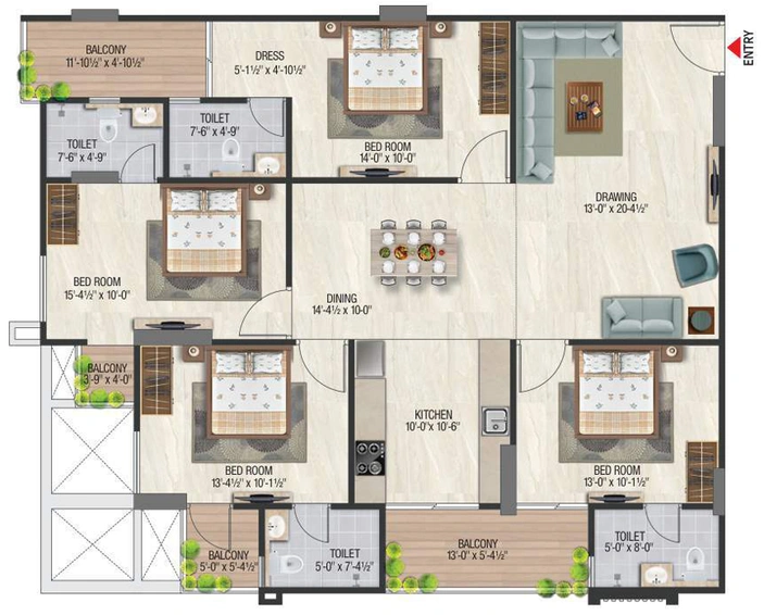 4 BHK Flat in Aradhana Bhavyaa Green Grandeur in Jagatpura, Jaipur - Image 762107