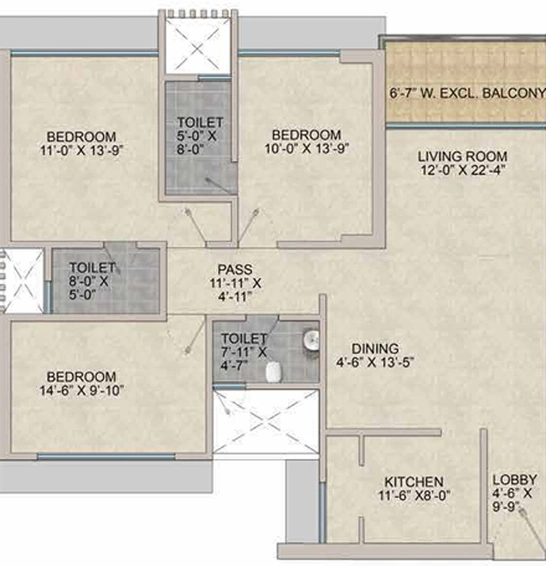 3 BHK Flat in Skyline Anant in Kapurbawdi, Thane - Image 829886