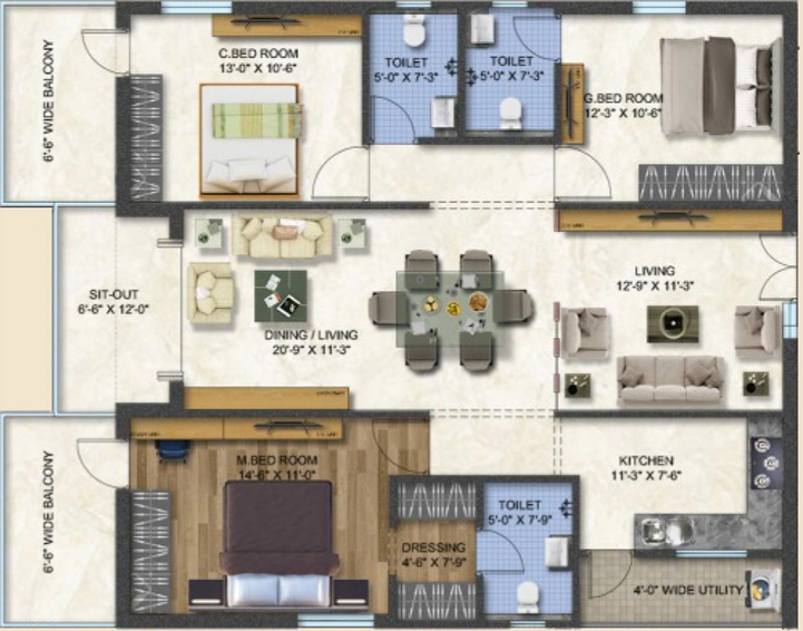 3 BHK Flat in Aaditris Empire in Kollur, Hyderabad - Image 761513