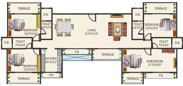 4 BHK Flat in Balaji Heights in Kharghar, Navi Mumbai - Image 830005