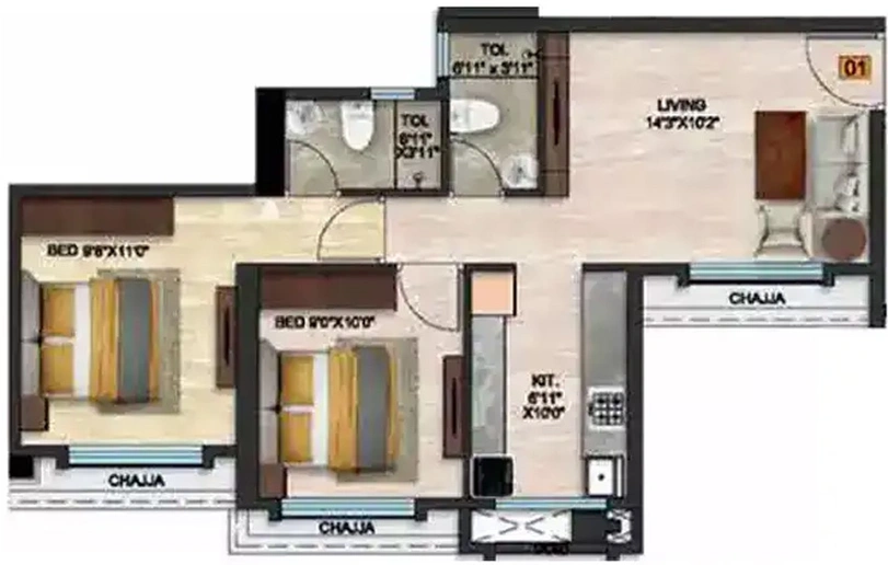 2 BHK Flat in Qualcon Mantram Solacia in Panvel, Navi Mumbai - Image 830200
