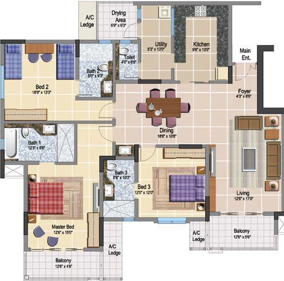 3 BHK Flat in Prestige Neptunes Courtyard in Marine Drive, Kochi - Image 830743