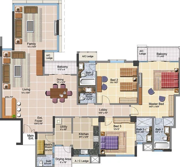 3 BHK Flat in Prestige Neptunes Courtyard in Marine Drive, Kochi - Image 830744