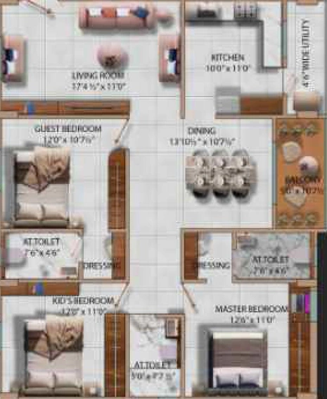 3 BHK Flat in Jyothi Serenity in Kapra, Hyderabad - Image 830920