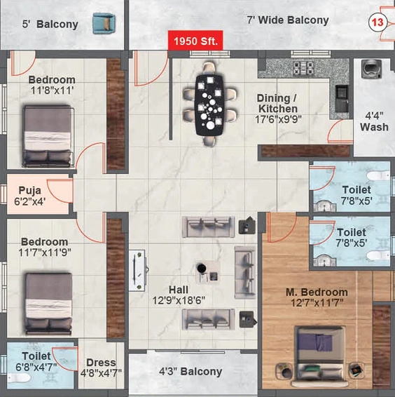 3 BHK Flat in Merlion Orchids in Bachupally, Hyderabad - Image 830943