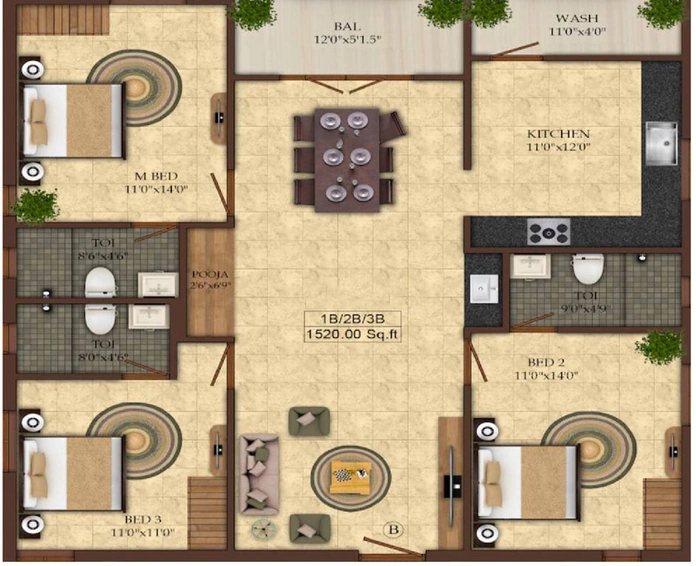 3 BHK Flat in India Shree Nivasam in Anna Nagar, Chennai - Image 831026
