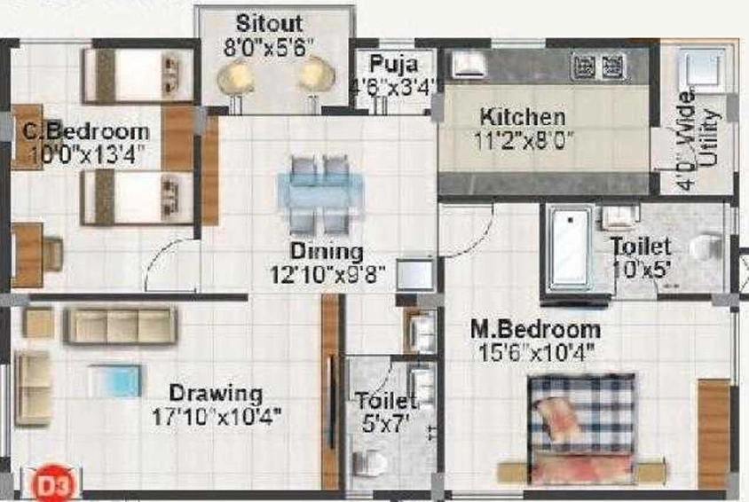 2 BHK Flat in Balaji Eternal Bliss in Whitefield, Bangalore - Image 831066