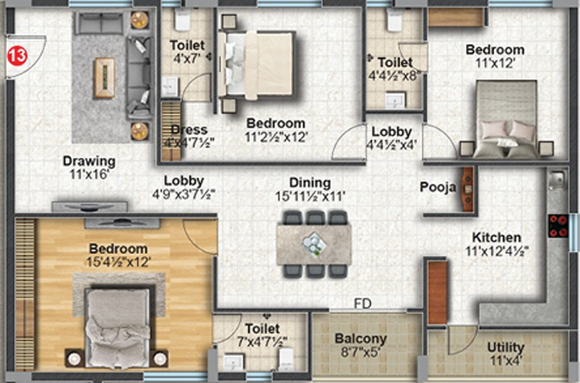 3 BHK Flat in MSRs Serene City in Miyapur, Hyderabad - Image 763128